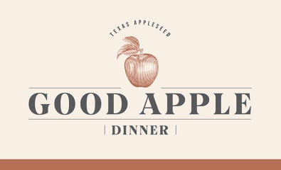 Creative for the 2024 Good Apple Dinner, featuring a rust-colored apple