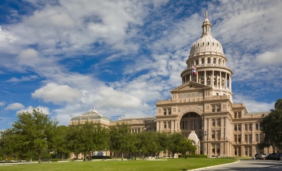 Exterior view of Texas' capitol building and grounds